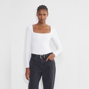 Aritzia Babaton Contour Squareneck Long Sleeve Bodysuit - White